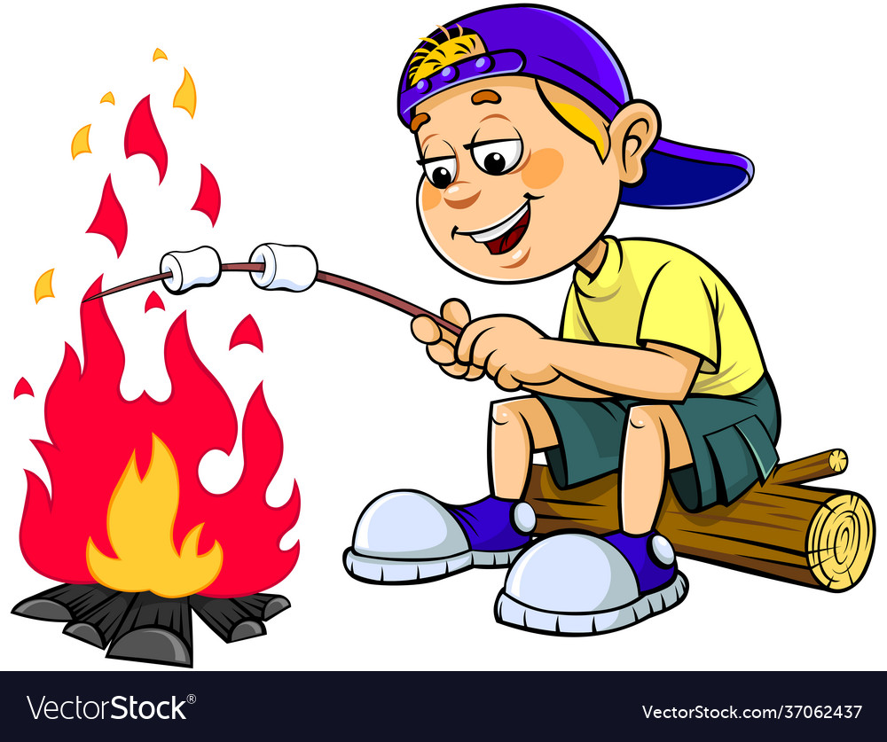 Cartoon boy with marshmallow Royalty Free Vector Image