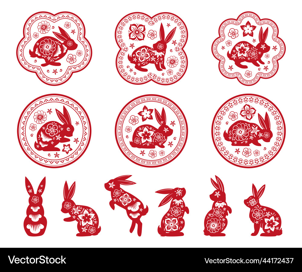 New year horoscope red rabbits mascots Royalty Free Vector