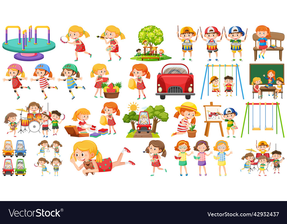 Set of children doing different activities Vector Image