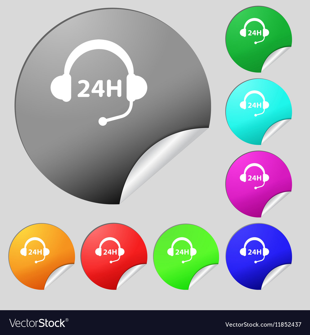 Support 24 hours icon sign set of eight multi Vector Image