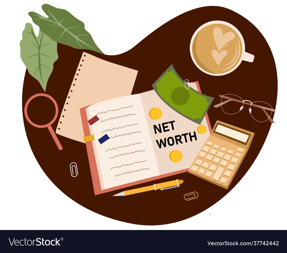 Net Worth Concept Note On Book Around Money Vector Image