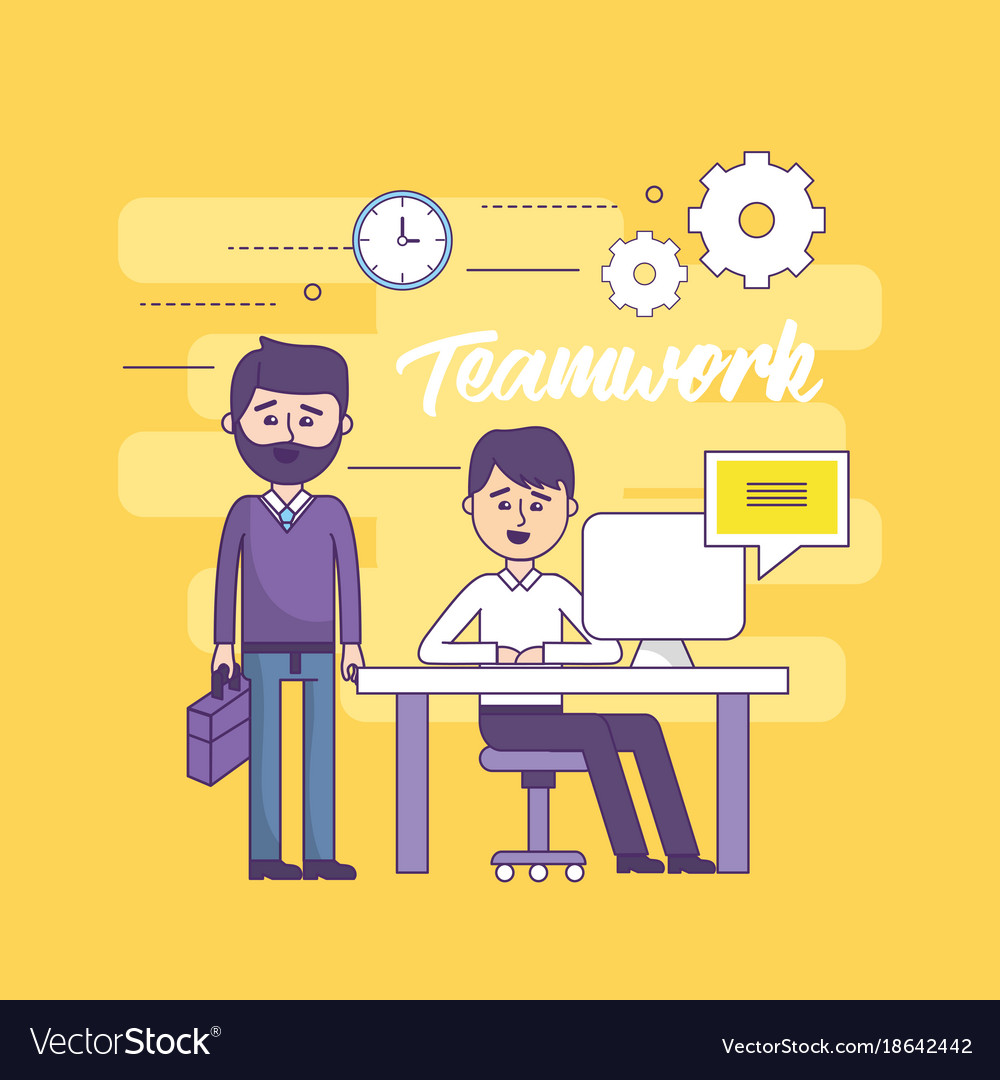 Teamwork businessman with computer document Vector Image