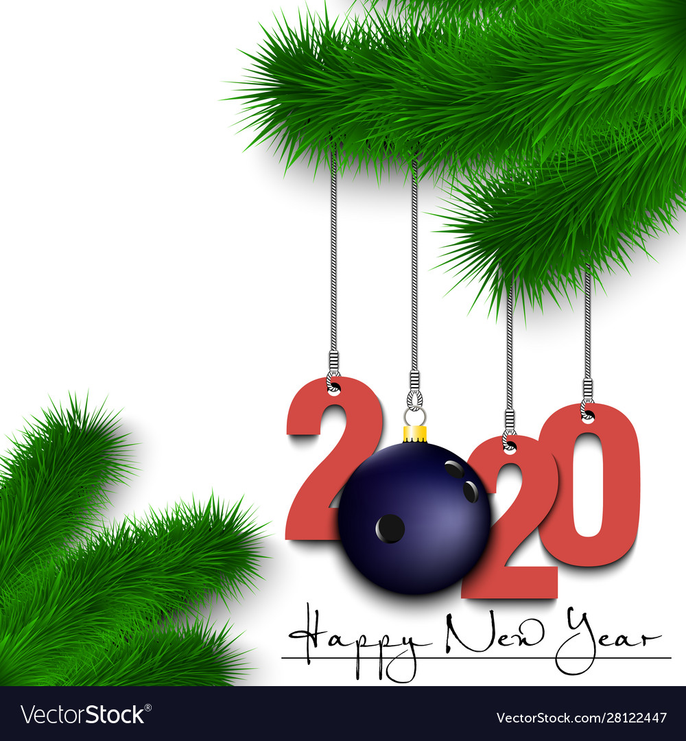 Bowling ball and 2020 on a christmas tree branch Vector Image