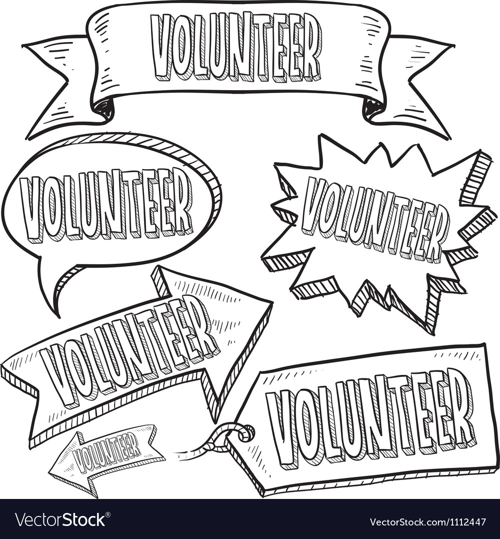 Doodle Label Tag Banner Volunteer Royalty Free Vector Image