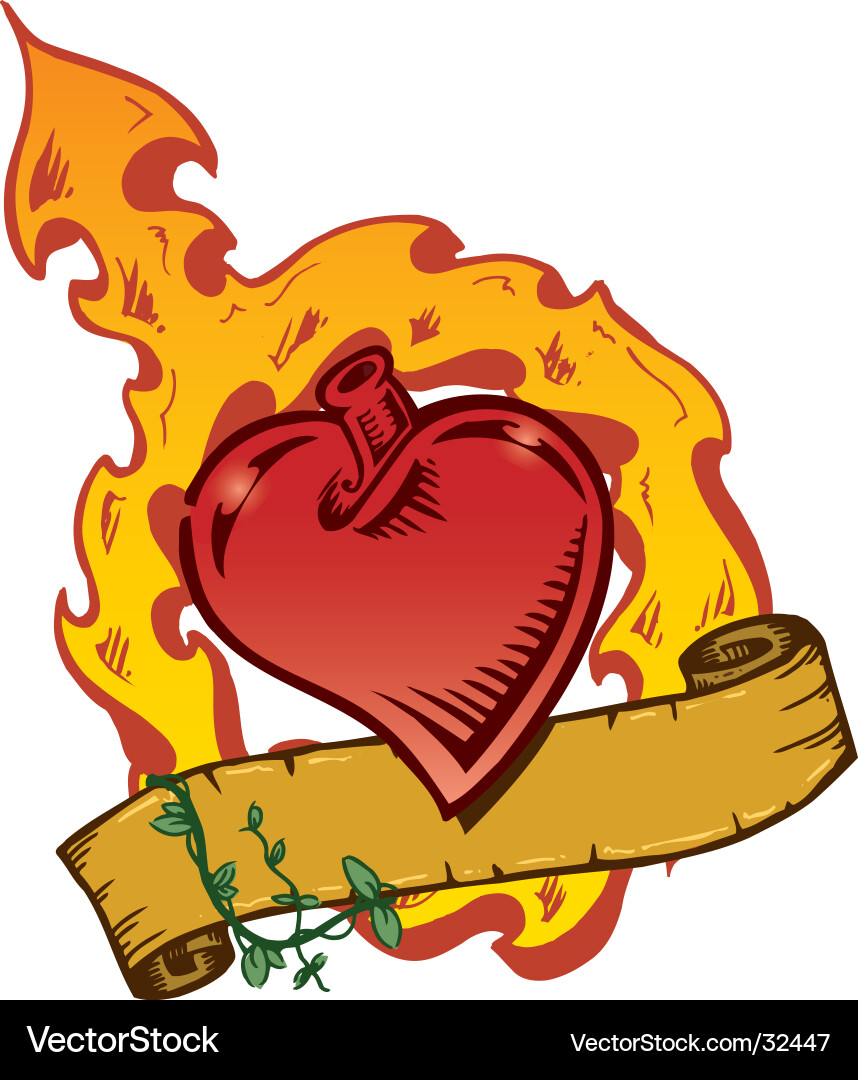 Flaming Heart Tattoo Royalty Free Vector Image