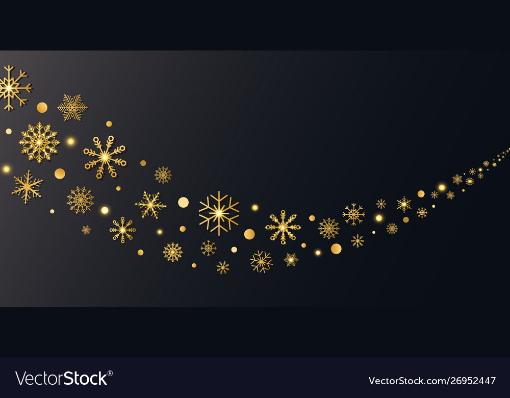 Golden snowflakes border in wave shape glitter