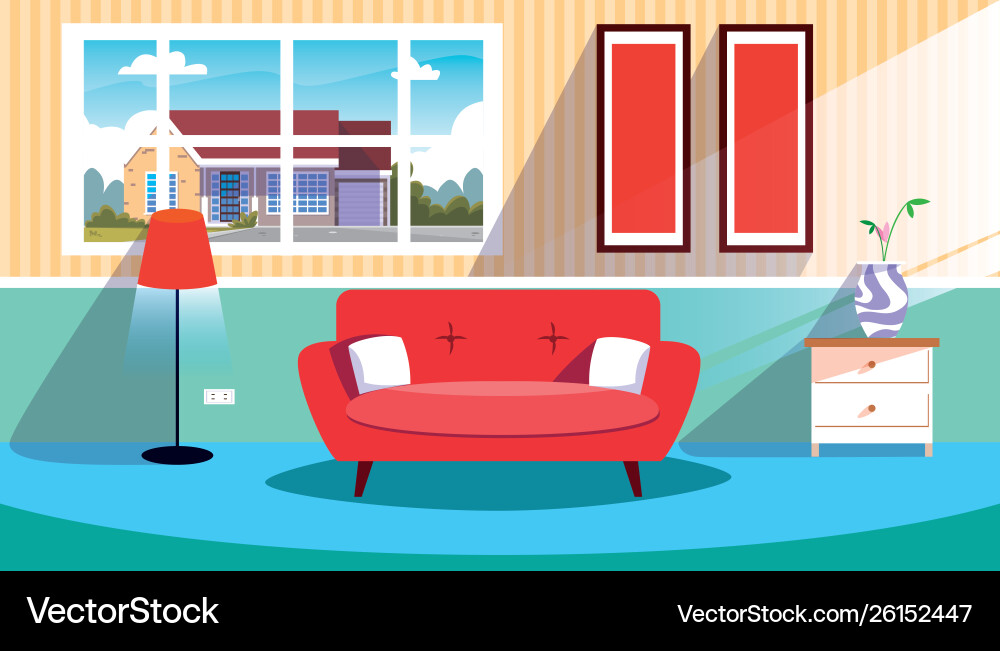 House inside scene with couch and decoration Vector Image