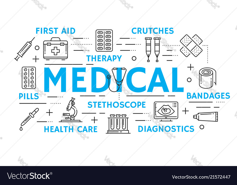 Medicine Banner With Health Care Thin Line Icon Vector Image