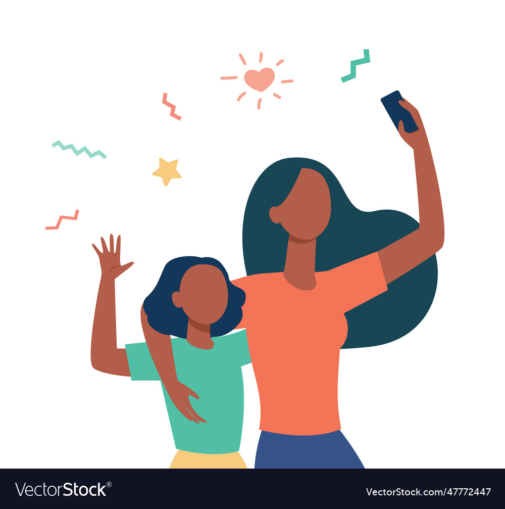 Mom and little daughter taking selfie together Vector Image