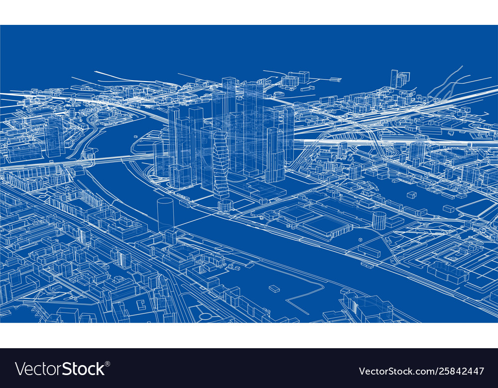 Outline city concept wire-frame style Royalty Free Vector