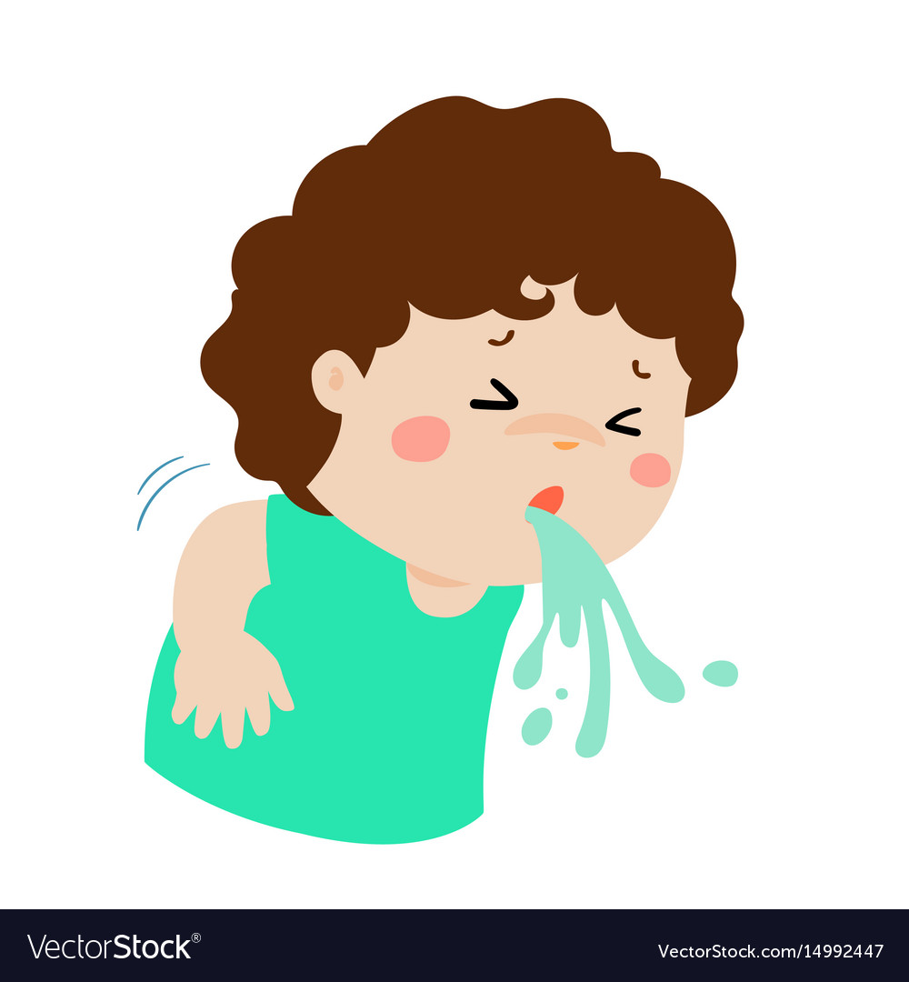 Sick boy vomiting cartoon Royalty Free Vector Image