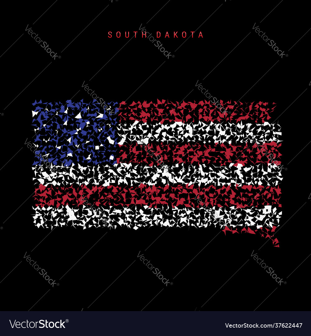 South Dakota Us State Flag Map Chaotic Particles Vector Image