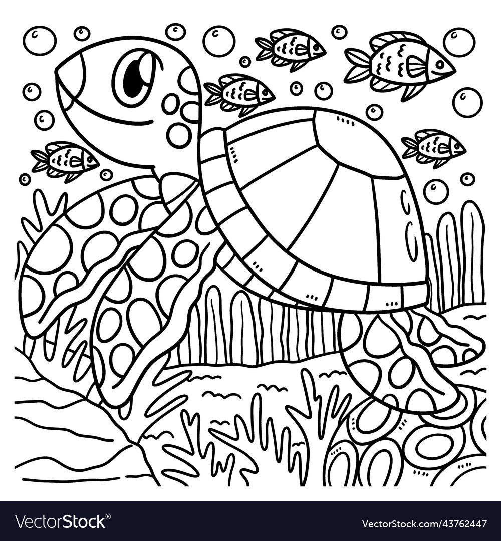 Turtle animal coloring page for kids Royalty Free Vector