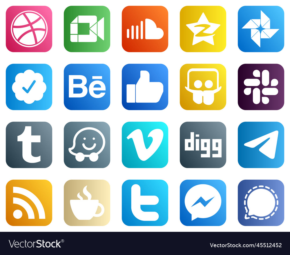 20 high resolution social media icons Royalty Free Vector