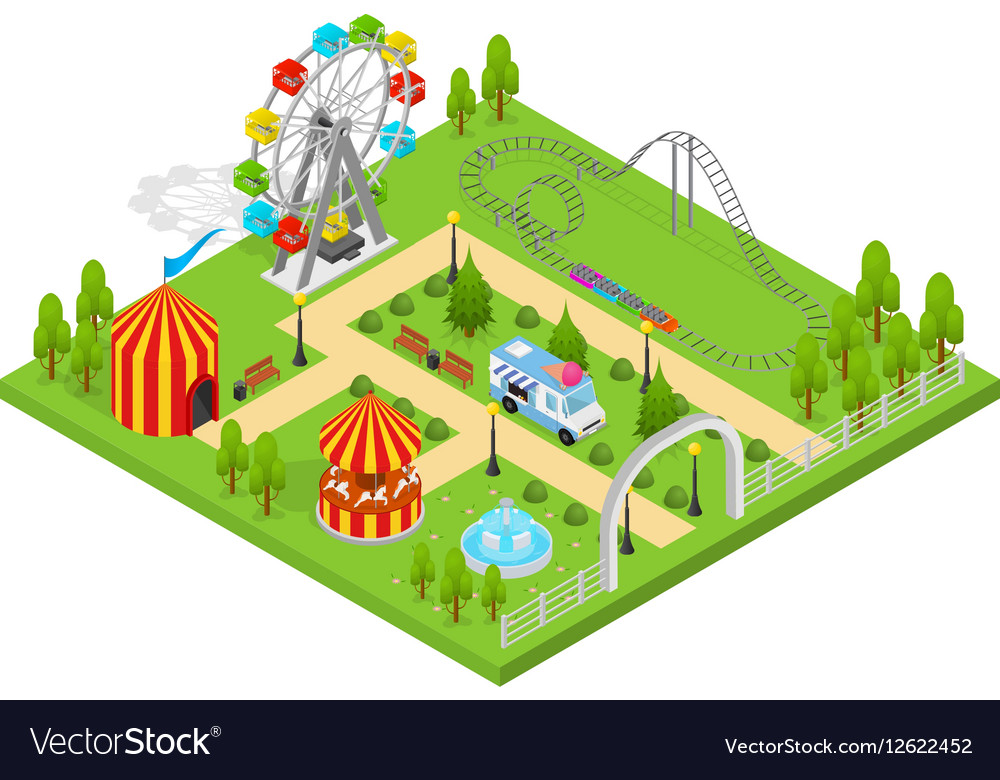 Amusement park isometric view Royalty Free Vector Image