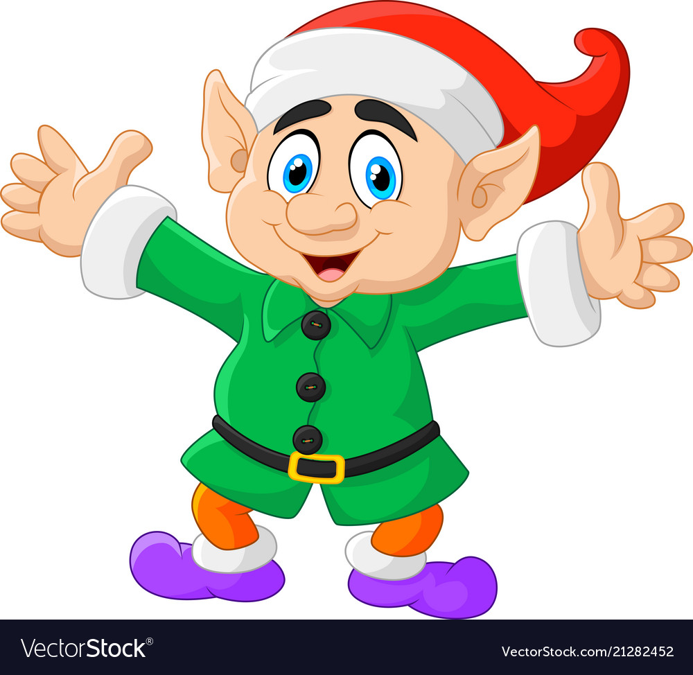 Cartoon christmas elf waving with both hands Vector Image