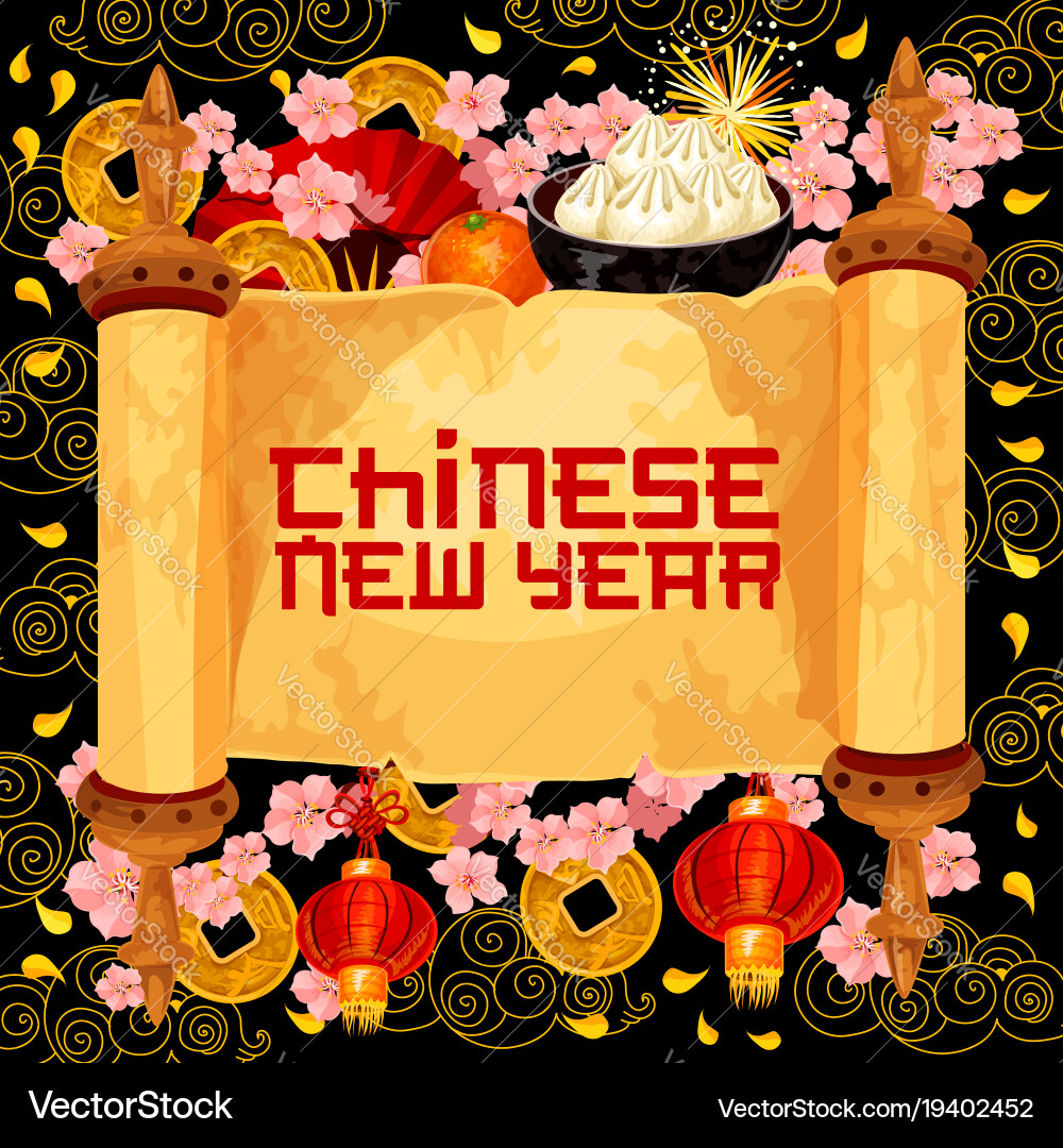 Chinese new year wish scroll greeting card Vector Image