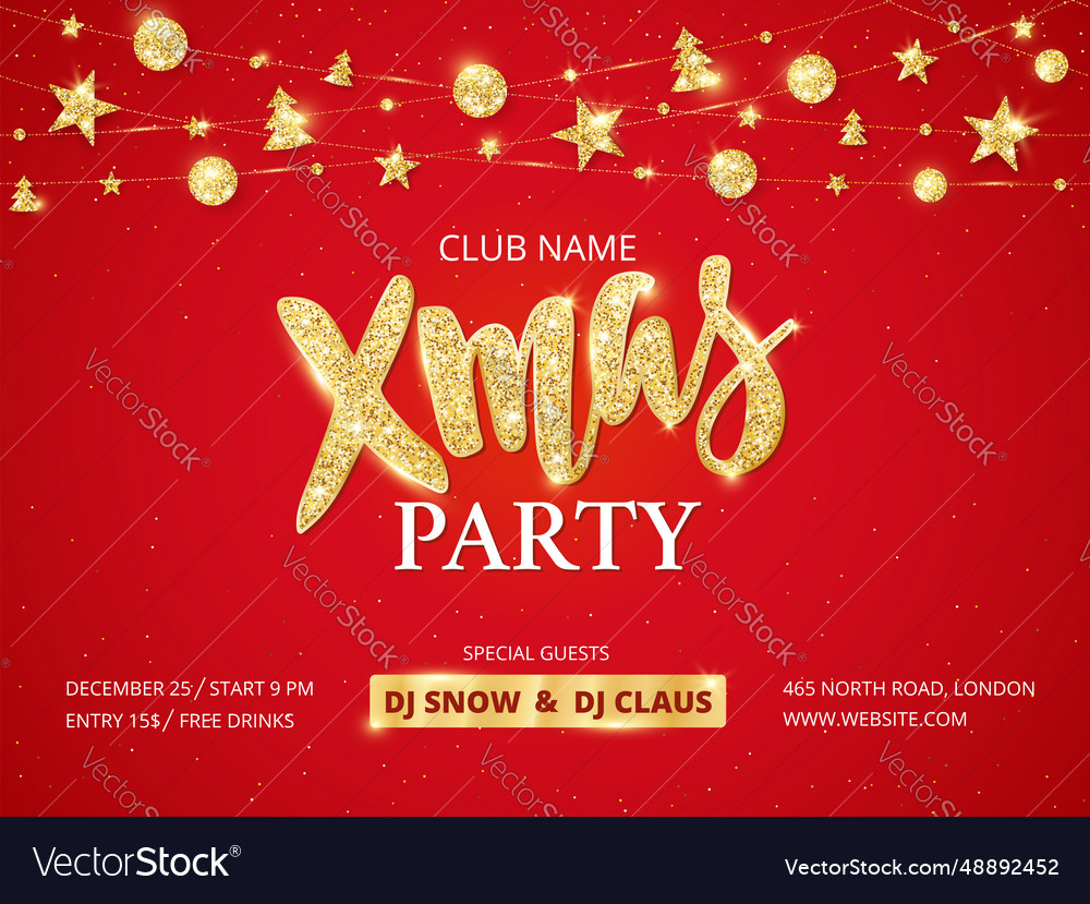 Christmas party poster template golden ornaments Vector Image