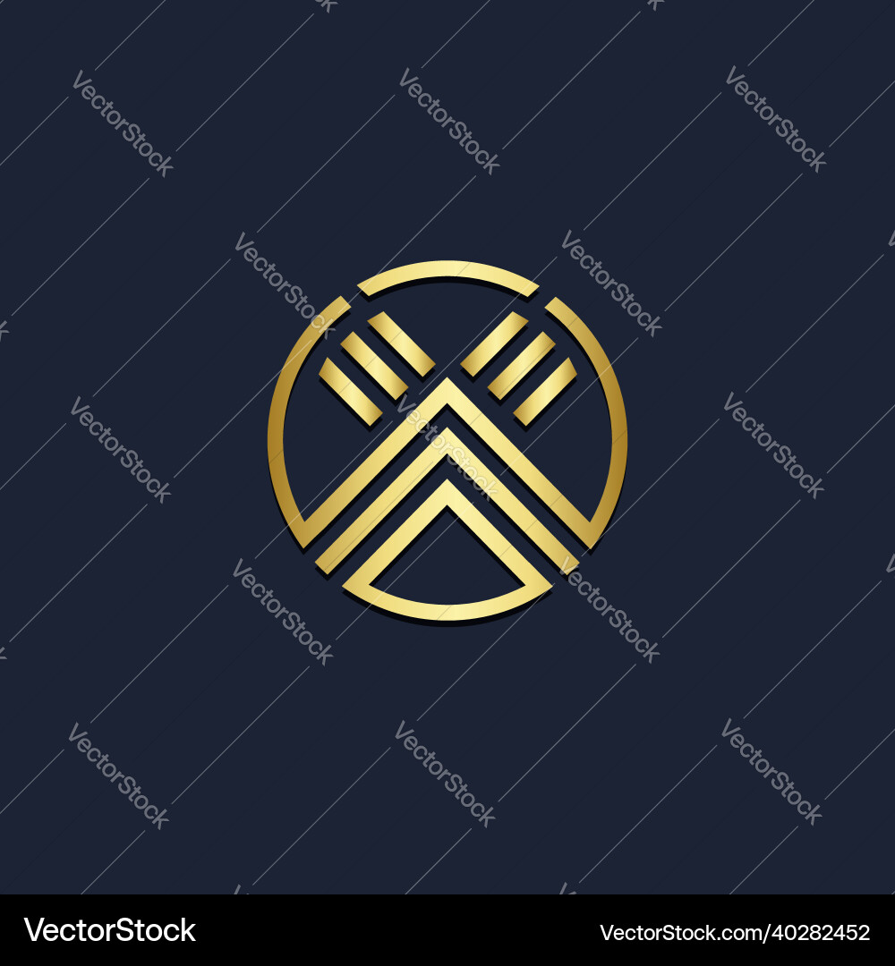 Round shape line x initial geometry gold logo Vector Image