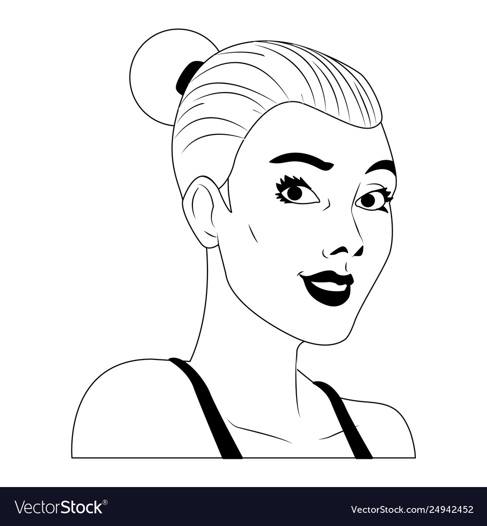 Woman profile pop art cartoon in black and white Vector Image