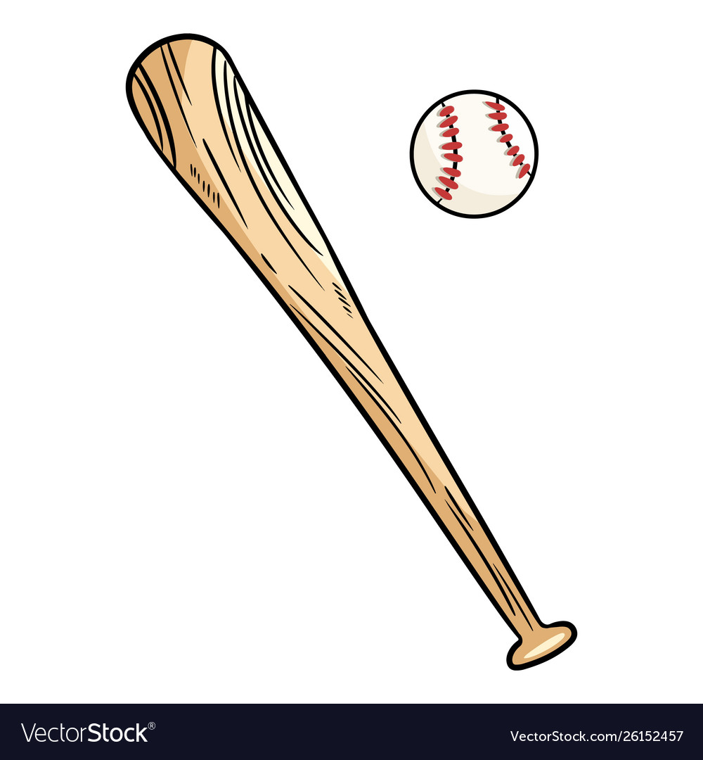 Baseball and baseball bat doodle hand drawn image Vector Image