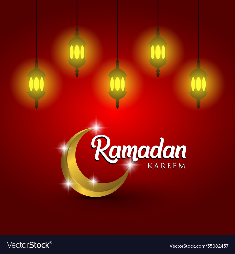 Ramadan kareem and lanterns on red background Vector Image