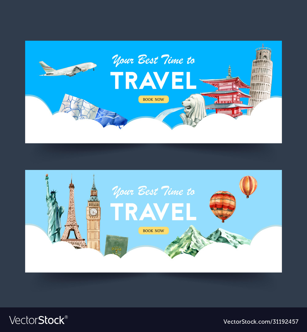 Tourism Day Banner Design With Landmark Tower Vector Image