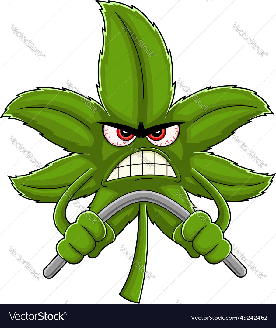 Angry marijuana leaf cartoon character Royalty Free Vector