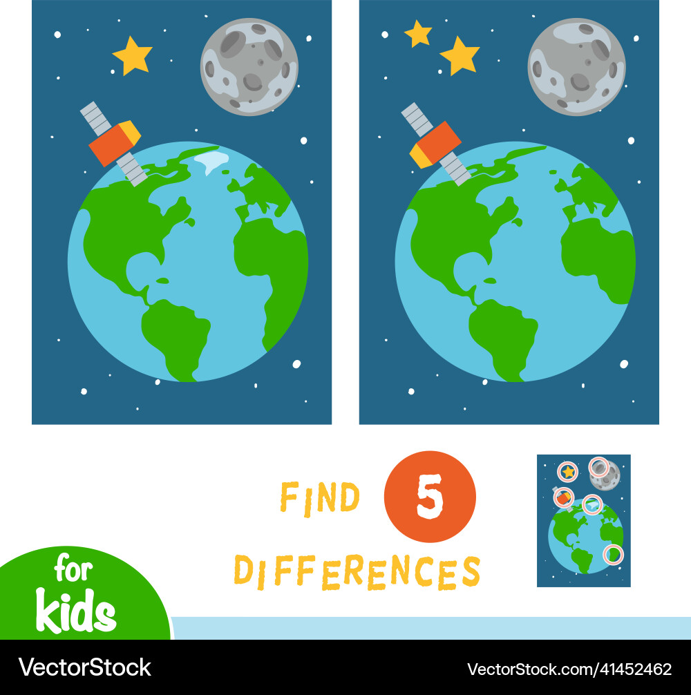 Find differences education game earth moon Vector Image