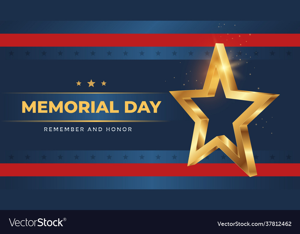 Memorial day greeting card with 3d gold star vector image Memorial day greeting card with 3d gold star