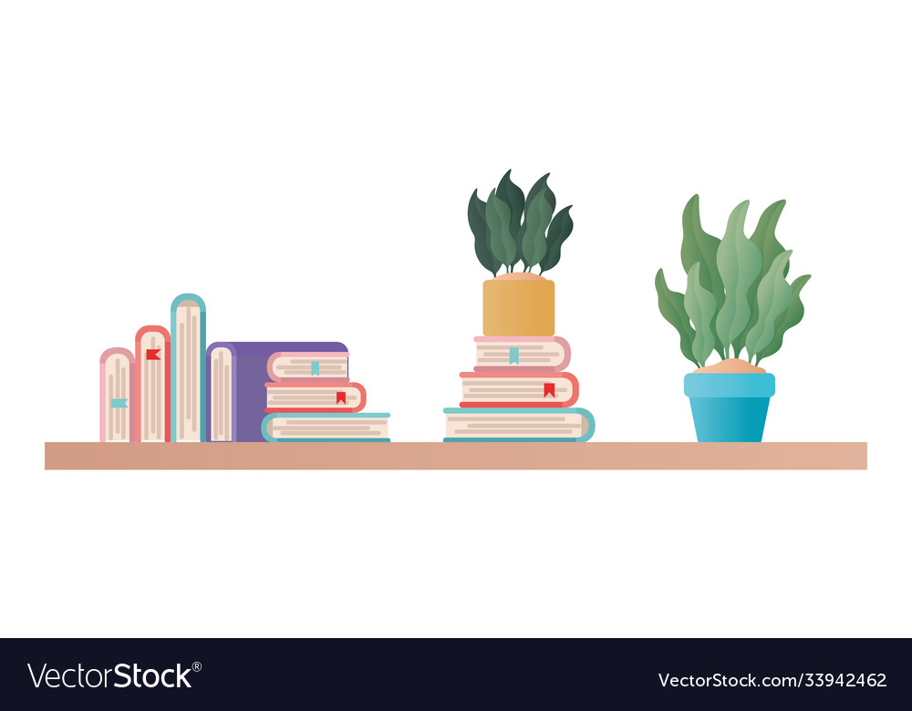 Shelf with books and plants design