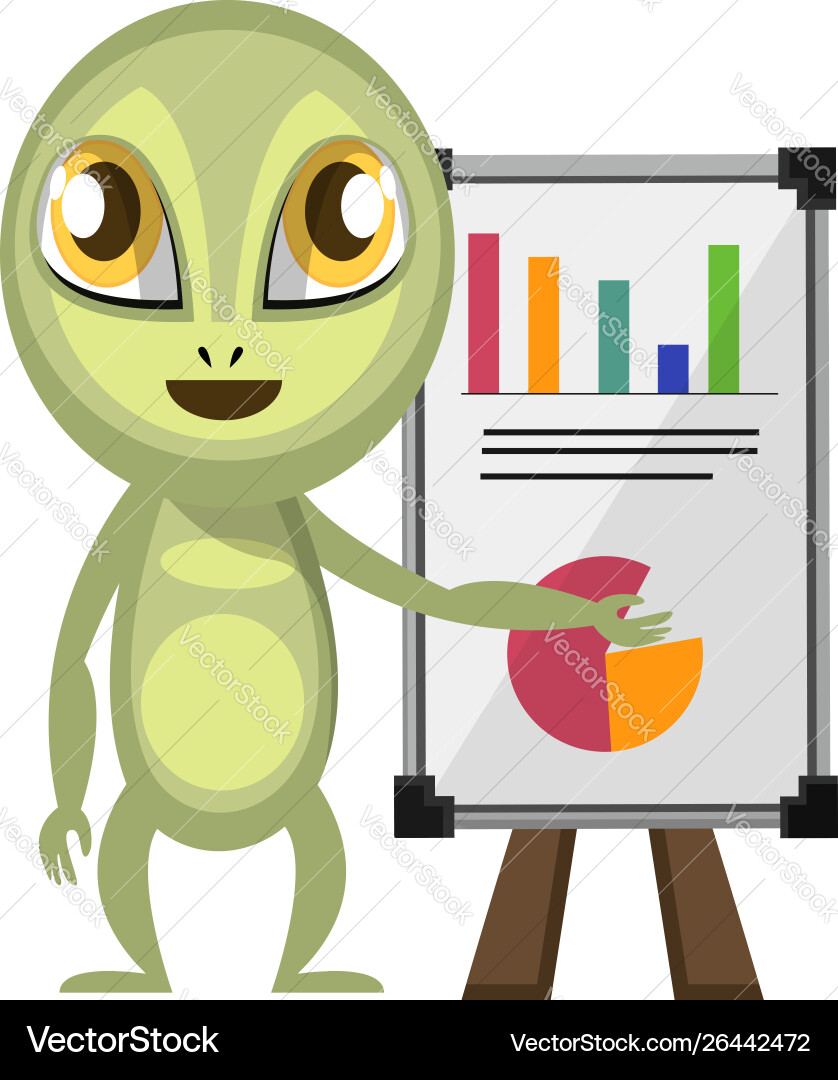 Alien with analytic panel on white background Vector Image