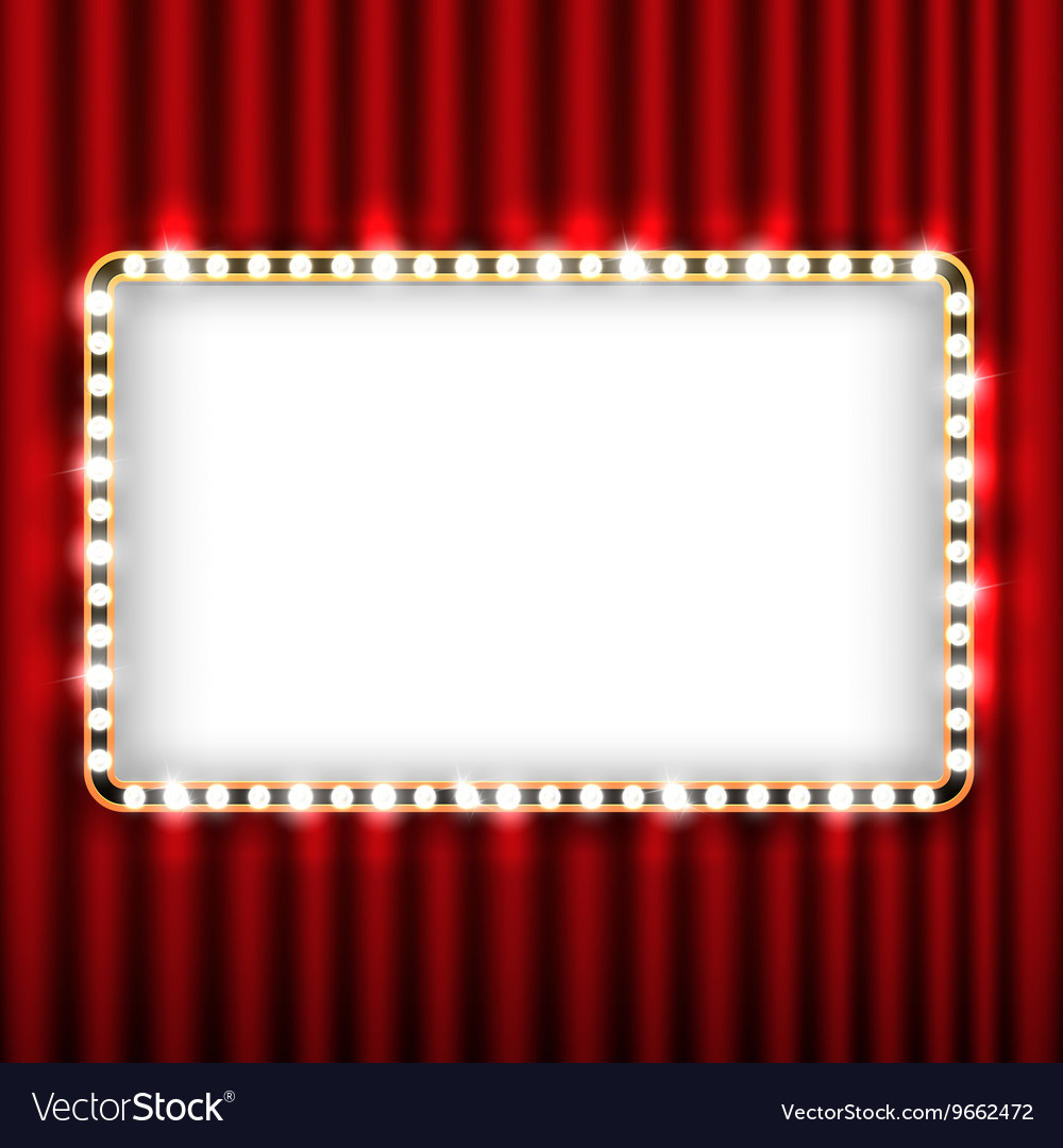 Theater scene with red curtain and sign gold frame