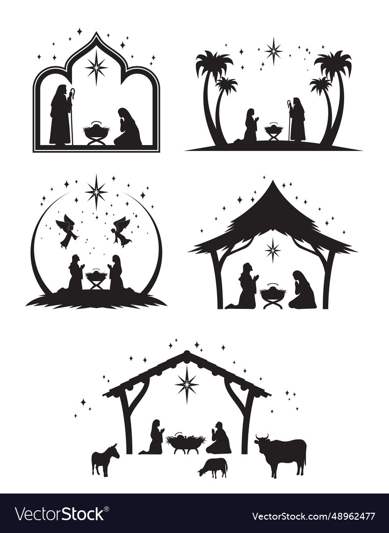 Christian Characters Holy Night Sacred Religious Vector Image