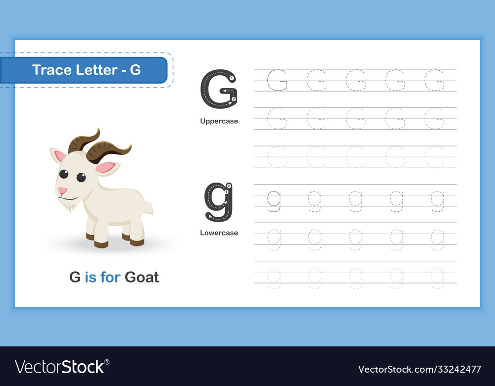 Trace letter-g a-z animal hand writing practice Vector Image