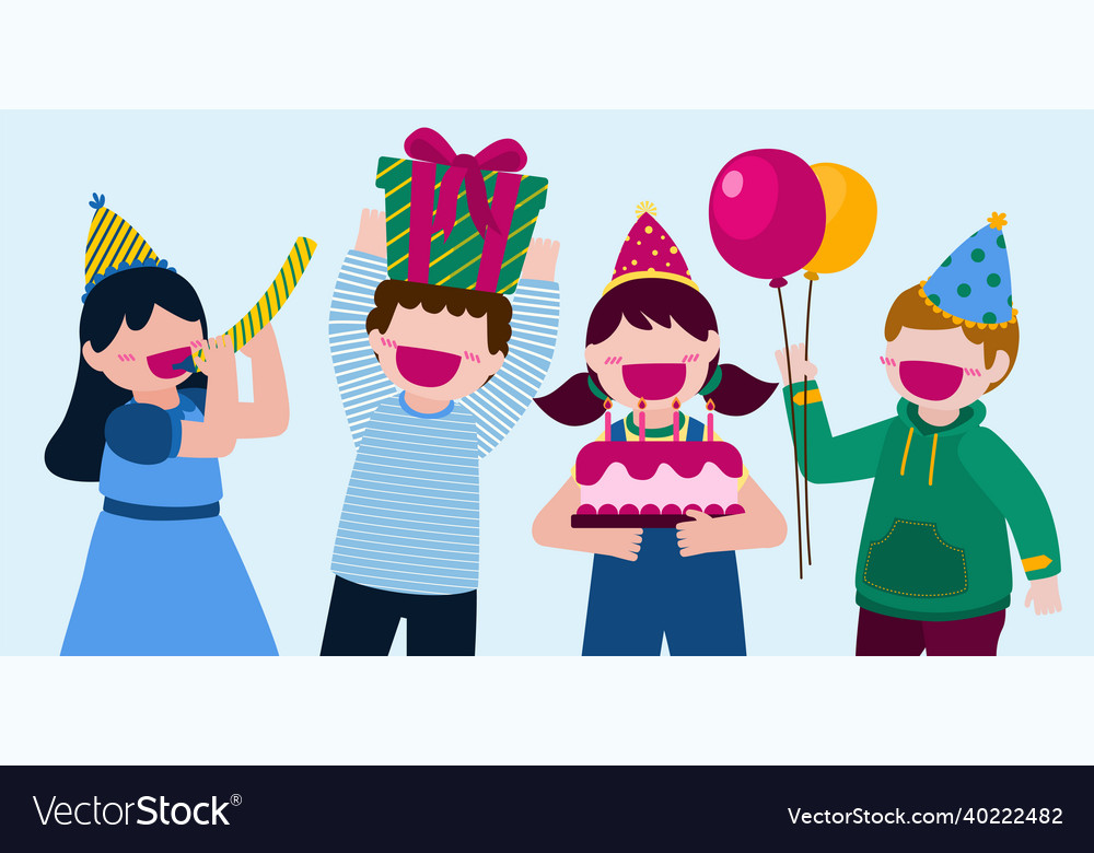 Cartoon birthday party people man and woman has Vector Image