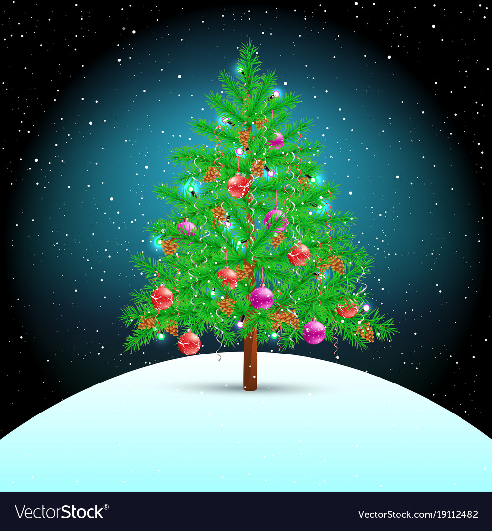 Christmas tree on snow hill Royalty Free Vector Image