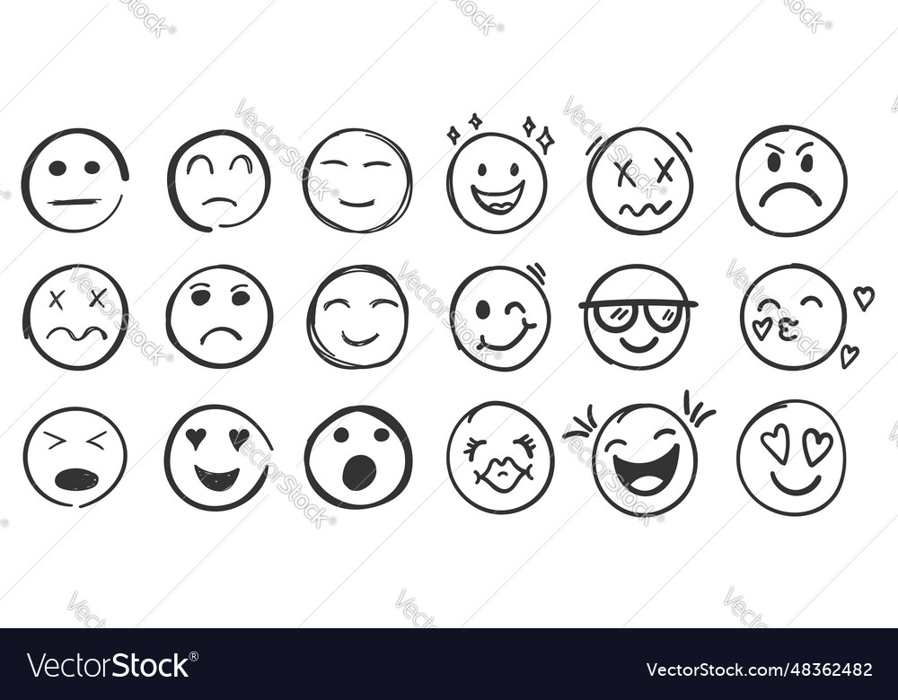 Emojis faces icon in hand drawn style doddle Vector Image