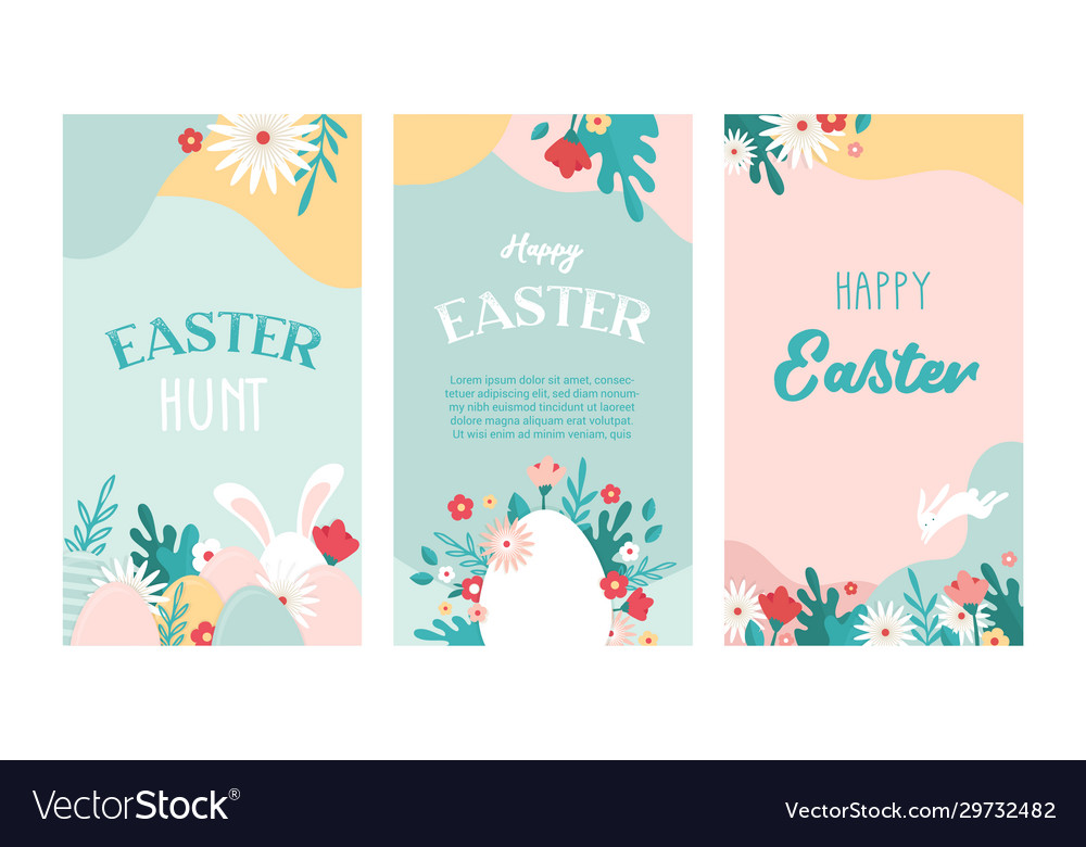 Set easter floral backgrounds with copy vector image Set easter floral backgrounds with copy