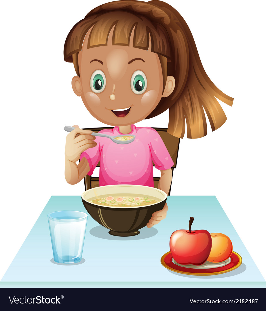 Little Girl Eating Breakfast Cartoon