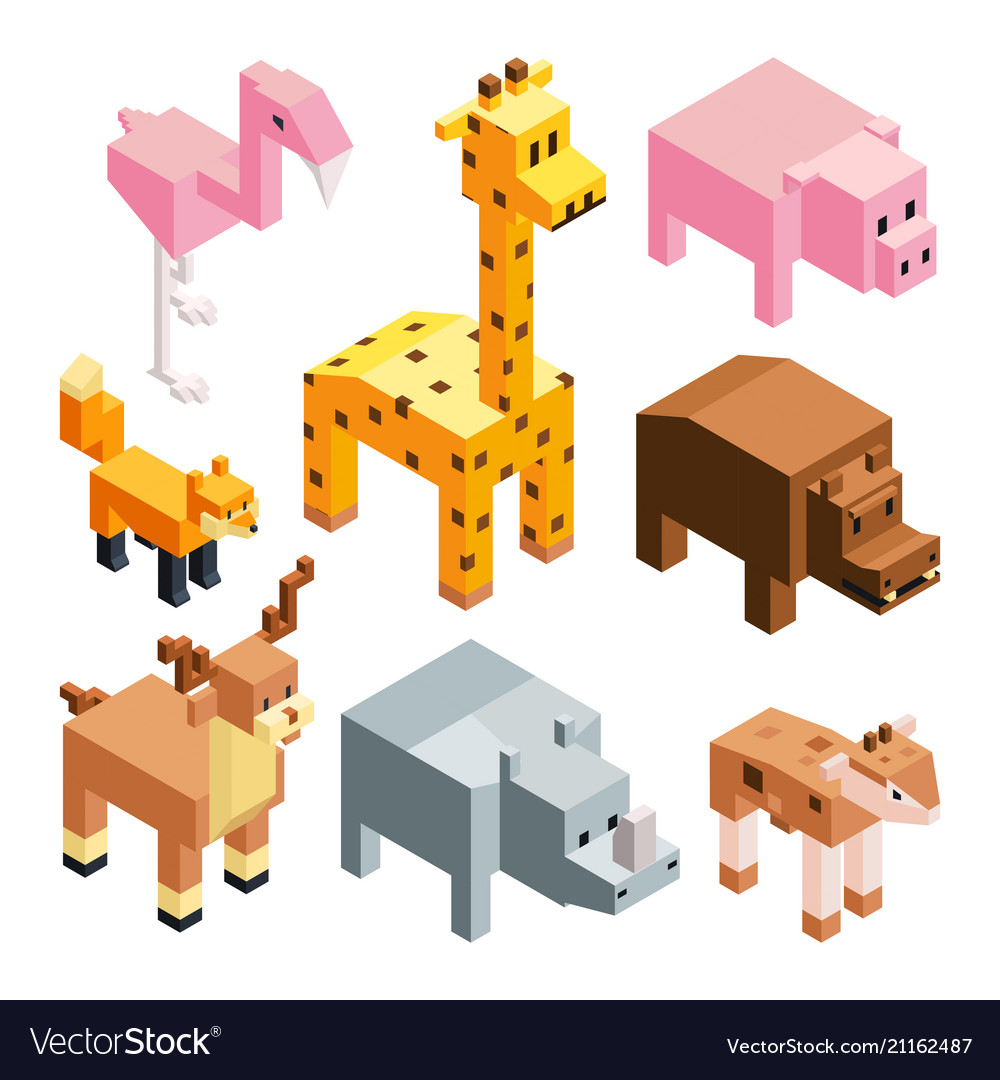 Isometric stylized 3d animals Royalty Free Vector Image