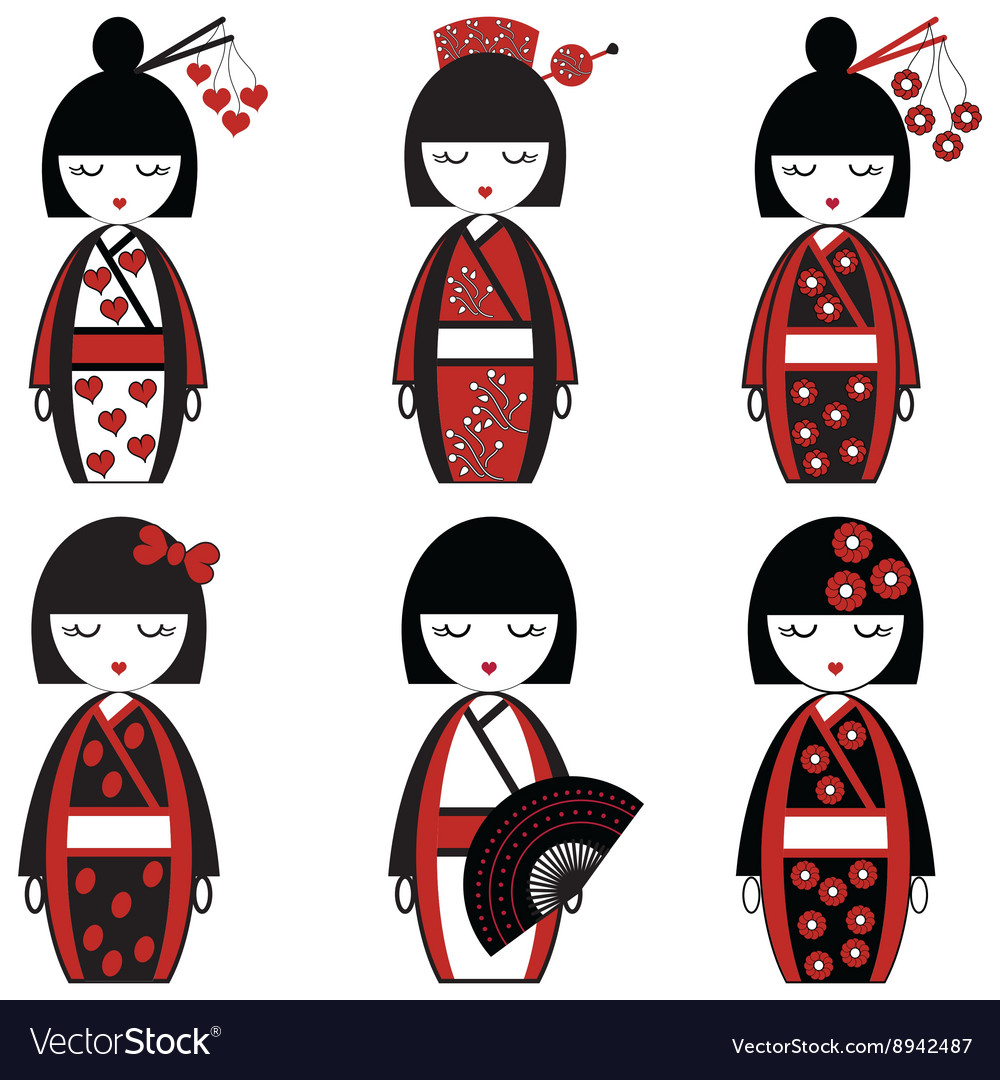 Japanese female dolls inspired by Asian culture, set of 6 dolls with vary o...