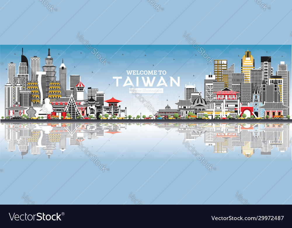 Welcome to taiwan city skyline with gray Vector Image