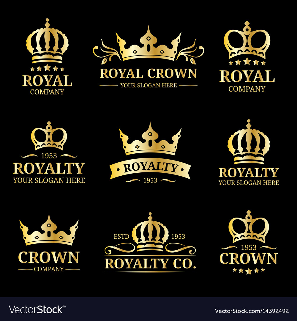 Crown logos set luxury corona monograms Royalty Free Vector