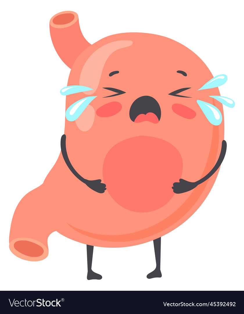 Crying stomach mascot cartoon digestion problem Vector Image