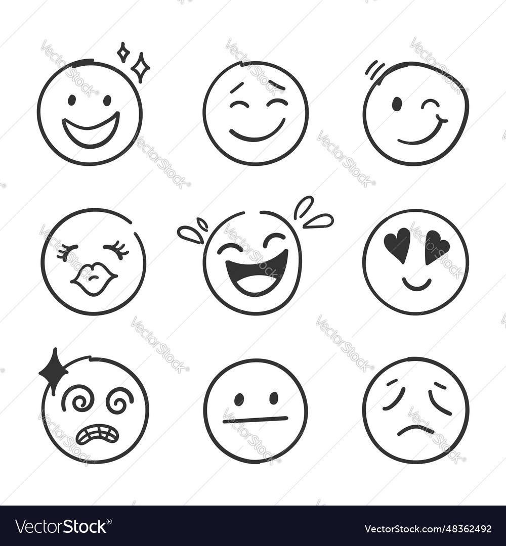 Emojis faces icon in hand drawn style doddle Vector Image