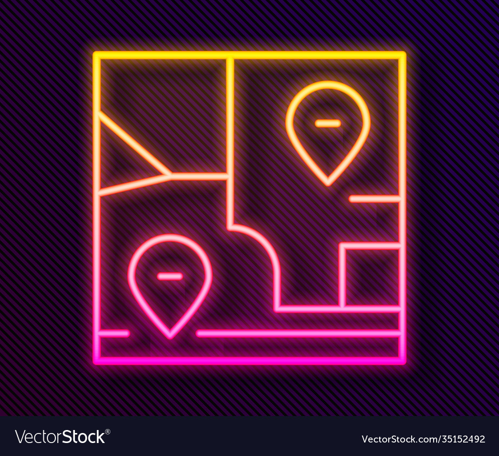 Glowing neon line folded map with location marker Vector Image