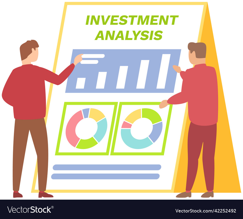 Investment analysis concept banner with characters