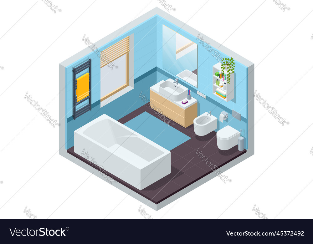 Isometric modern bathroom interior with white Vector Image