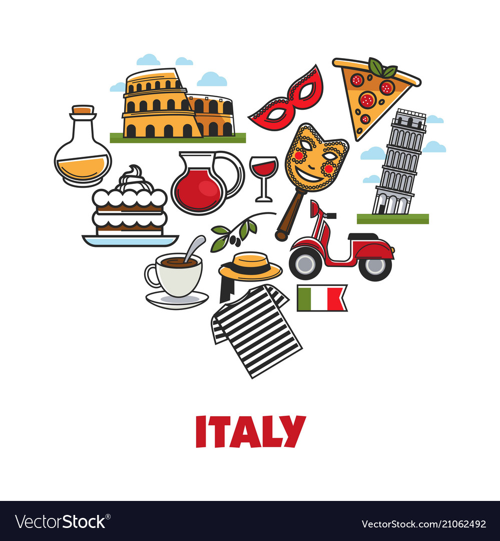 Italy promo poster with national symbols set in Vector Image